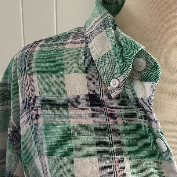 $20 SALE Plaid Button Down Shirt Weatherproof Vintge Washable Linen Blend Unisex - Picture 5 of 11